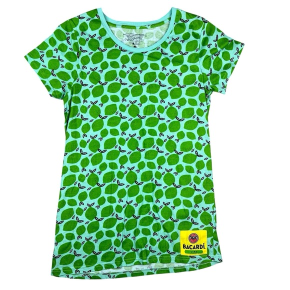 Bacardi Rum Lime Bar T-Shirt All Over Print Womens Size Large Green Yellow Patch - Picture 1 of 14